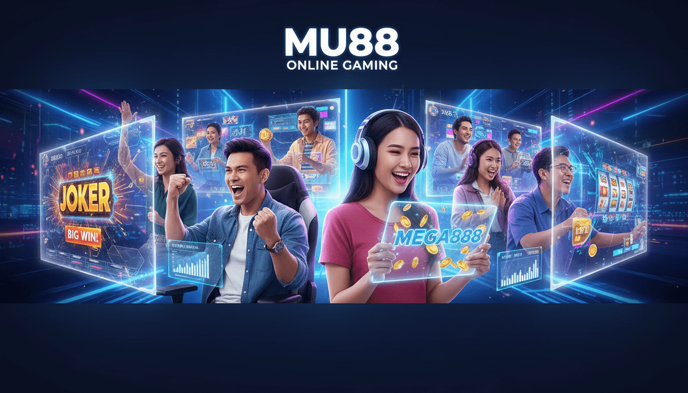Diverse players engaging with the MU88 gaming platform, celebrating wins and payouts.